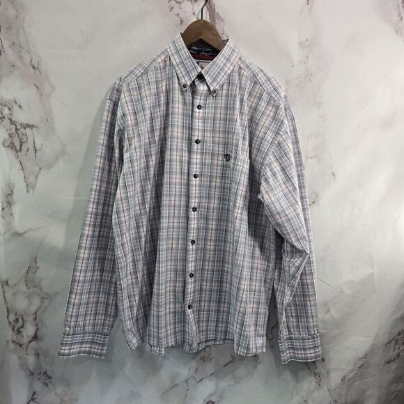 Wrangler Shirt Mens XL Gray Red Button Down Plaid George Strait Long Sleeve - Picture 1 of 10